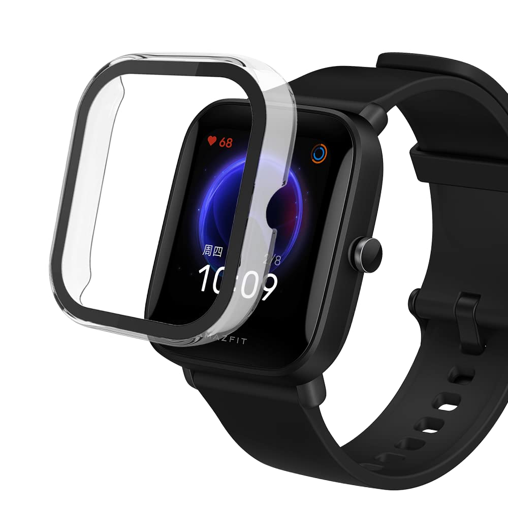 SeNool Case Compatible with Amazfit GTS 2 Mini/Amazfit Pop Pro, Hard PC Protective with Glass Screen [9H Hardness, Anti-Scratch] Protector Cover for Amazfit Pop Pro/GTS 2 Mini - Transparent