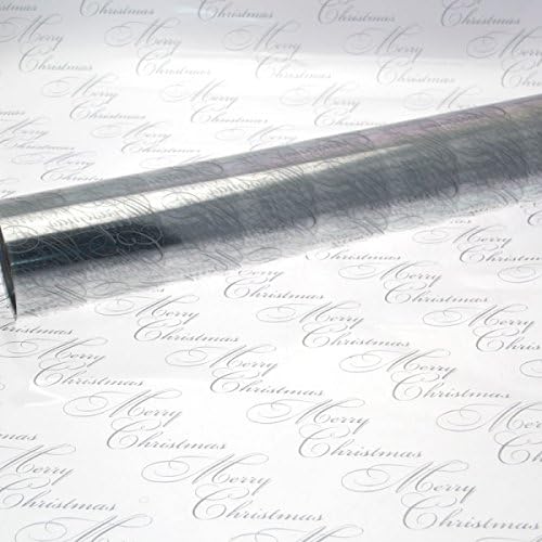 100m Roll Christmas Xmas 'Merry Christmas Script' Design Print Cellophane Film Wrap - Gold on Clear - BULK WHOLESALE ROLL!