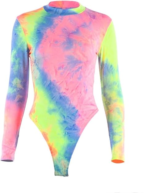 Download Sorrica Women's Sexy Tie Dye Rainbow Mock Neck Leopard ...