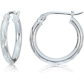 Hoops & Loops 925 Sterling Silver 2mm Round Diamond-Cut Hoop Earrings for Women, 15mm, 20mm, 25mm | Silver, Yellow Gold, Rose Gold