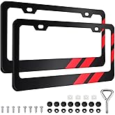 2PCS Black License Plate Frames Compatible with Dodge Challenger Charger SRT RAM, Universal Aluminum Alloy Car License Plate Holders, License Plate Bracket Holder with 2 Holes for Dodge Owners