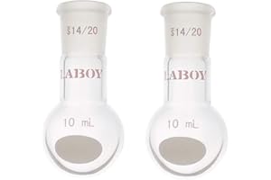Laboy Glass 10mL Round Bottom Boiling Flask, Single Neck Heavy Wall Borosilicate with 14/20 Joint – Heating, Reaction & Receiving Flask for Organic Chemistry Lab Use(Pack of 2)