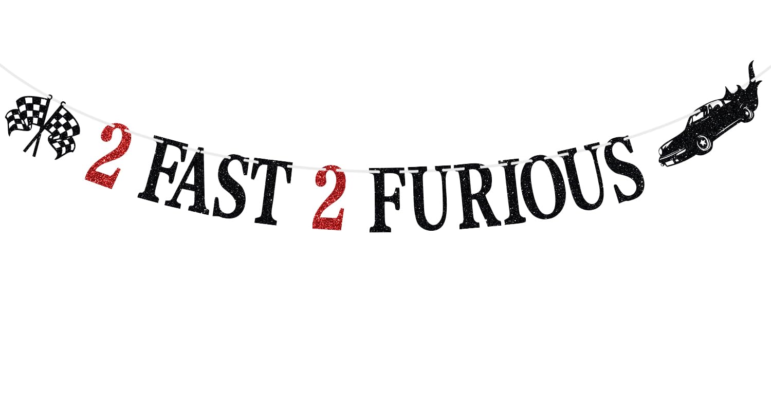 Photo 1 of 2 Fast 2 Furious Banner - Race Car Theme Party Bunting Sign, Child's 2nd Birthday Decorations, Second Birthday Party Decorations Supplies