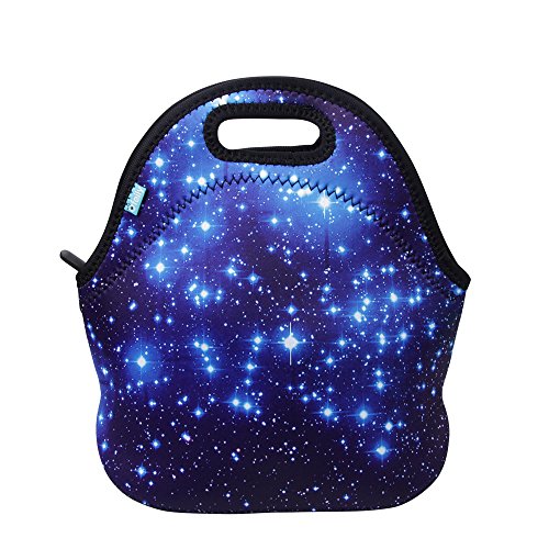 Neoprene Lunch Tote, OFEILY lunch bag for girls(Middle, Blue star)