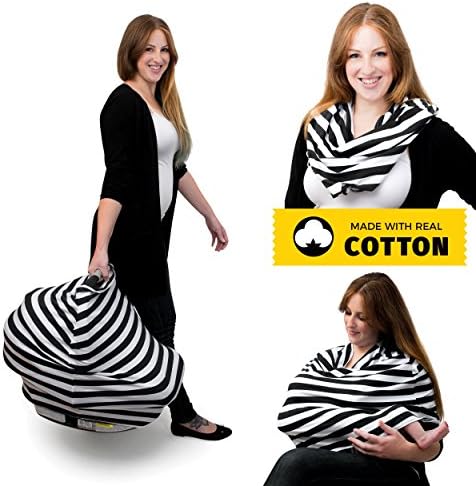 Luxury Cotton Nursing Breastfeeding Cover Scarf - Car Seat Canopy, Stroller And Shopping Cart Cover - Soft, Comfy And Stretchy For Boys And Girls - Every Mom's New Best Friend