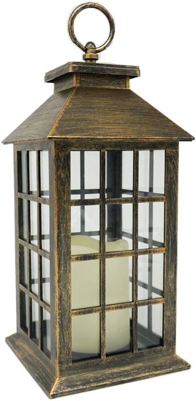 SunKite Vintage Solar LED Candle Lantern Flickering Flameless Candle Holders,13.5'' Bronze Outdoor Lanterns Decorative,Rustic Hanging Lantern Battery Powered Tabletop Lanterns