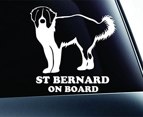 Saint Bernard on Board Dog Symbol Decal Paw Print Dog Puppy Pet Family Breed Love Car Truck Sticker Window (White)