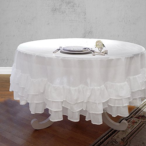 Round Ruffled Tablecloth Table Cover Vintage Shabby Chic Farmhouse
