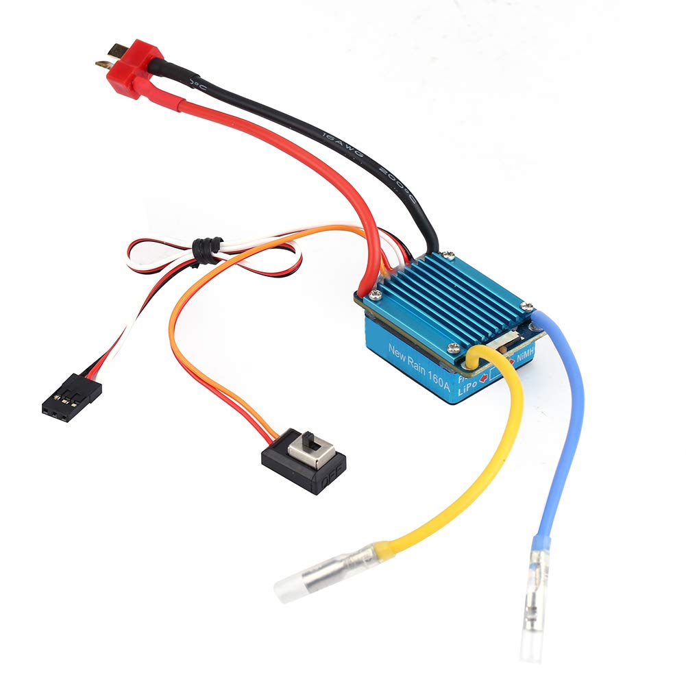 Waterproof 3S 160A Brushed ESC with 5V 1A BEC and T-Plug Compatible with 1/12 or Larger RC Cars