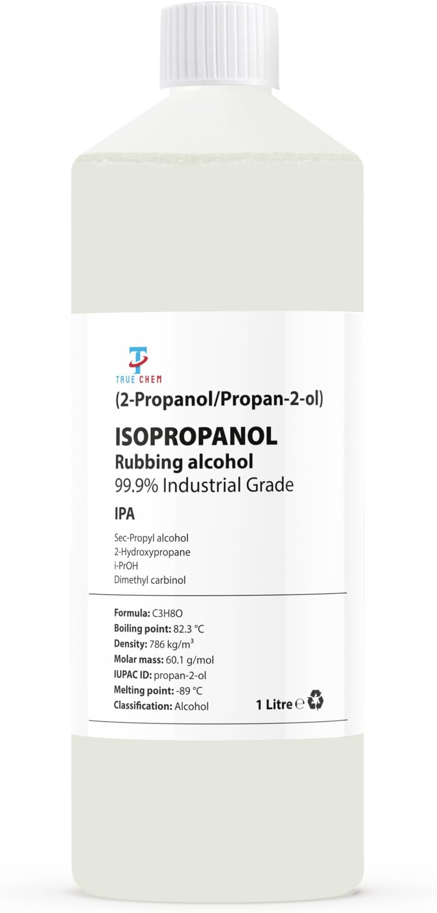 True Chem Isopropanol Rubbing Alcohol 99.99% 1L All Purpose IPA