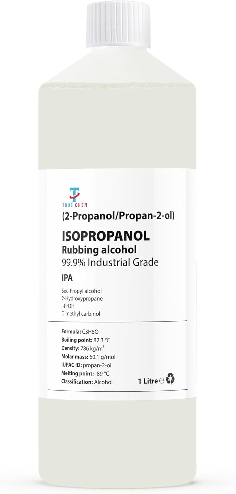 True Chem Isopropanol Rubbing Alcohol 99.99% 1L All Purpose IPA