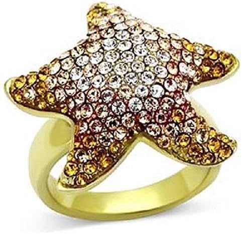 YourJewellerybox TK1034PB AUSTRIAN CRYSTAL CITRINE YELLOW CHAMPAGNE RING STARFISH SPARKLING SIZE J USA 5