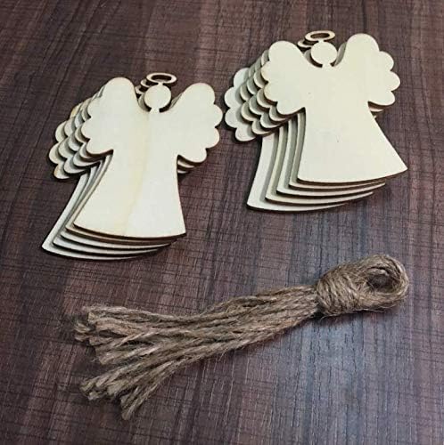 Sixlus Wooden Angel Hanging Cutout Christmas wood Tree Hanging Wood Slices Craft Decorations