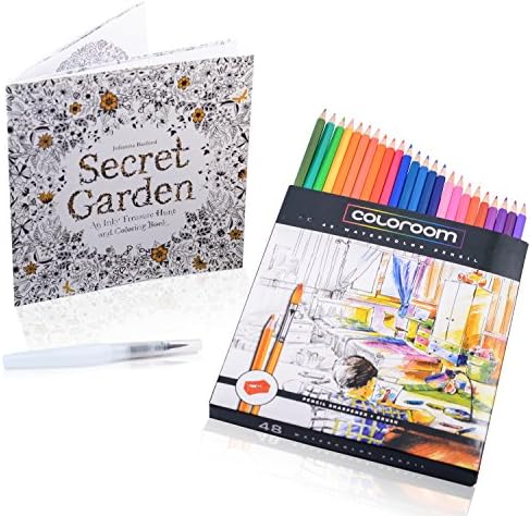 Coloroom 48 Piece Water Colored Pencils with Paint Brush and Sharpener