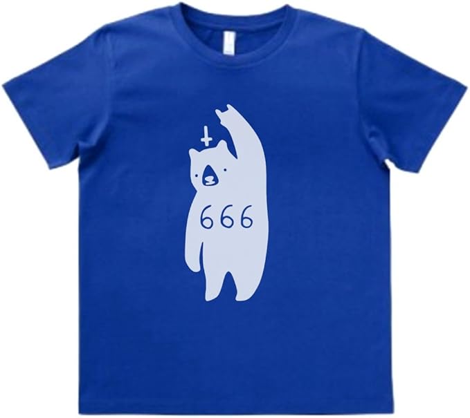 Amazon おもしろ デザイン Tシャツ 半袖 ホラーなクマ666 ミッドブルー Tシャツ カットソー 通販
