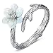 JEWME 925 Sterling Silver Cherry Blossoms Ring Sakura Jewelry Flower Vine Twined Finger Adjustable Open Tail