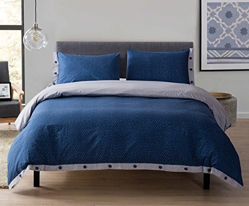 100% Natural Cotton 3 Pieces Duvet Cover Set,1 Duvet Cover 2 Pillow Shams, Hotel Quality,Soft,Breathable,Easy Care (Queen, Blue)