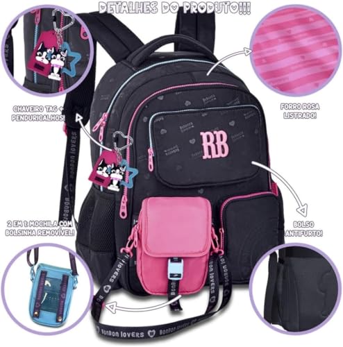 Kit Mochila de Costas Com Bolsinha Rebecca Bonbon Original Lancheira Térmica Estojo