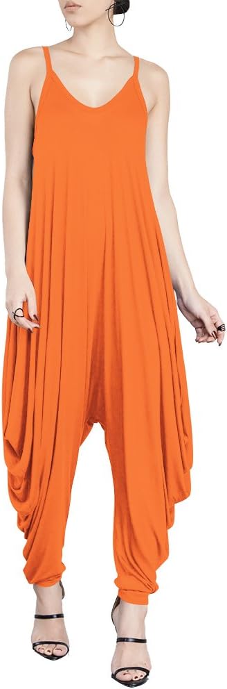 Dreamskull Women's Punk Spaghetti Strap Jumpsuit V Neckline Comfy Loose Harem One Piece Romper