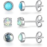 3mm/4mm/6mm Hypoallergenic 925 Sterling Silver Post Stud Earrings for Womens Teens Girls Second Hole Earrings for Women Opal Turquoise Moonstone Stud Earrings Jewelry Earrings for Sensitive Ears