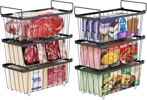 Deep Freezer Organizer Bins, Stackable Chest Freezer Organizer Bins for 7 Cu Ft Chest Freezers Organization, Wire Basket for Sorting Frozen Food (6 PCS)