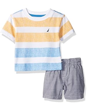 Nautica Baby Boys' Striped Tee and Pull on Short Set