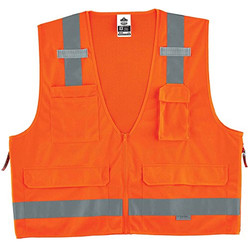 GloWear 8250Z ANSI Orange Surveyors Reflective Safety Vest with Back Pocket, 4XL/5XL