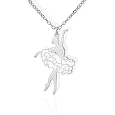 Amaxer Adjustable Ballet Necklace for Dancers Stainless Steel Pendant with Enamel Color 1.5in Ballerina Charm for Performances Practice