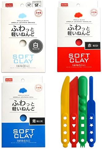 Soft clay White / Red / Blue &amp; Plastic modeling tool set