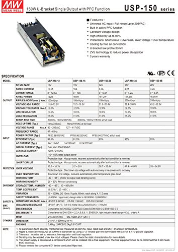 [PowerNex] Mean Well USP-150-15 15V 10A 150W U-bracket Switching with PFC Function Power Supplies