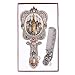 Nerien Vintage Mirror Comb Set Metal Handle Makeup Mirror Castle Antique Russian Style Hand Mirror with Comb Retro Decorative Tabletop Mirror Travel Folding Cosmetic Mirror Copper