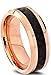 Tungsten Wedding Band Ring 8mm for Men Women Comfort Fit 18K Rose Gold Plated Plated Black Carbon Fiber Beveled Edge Polished