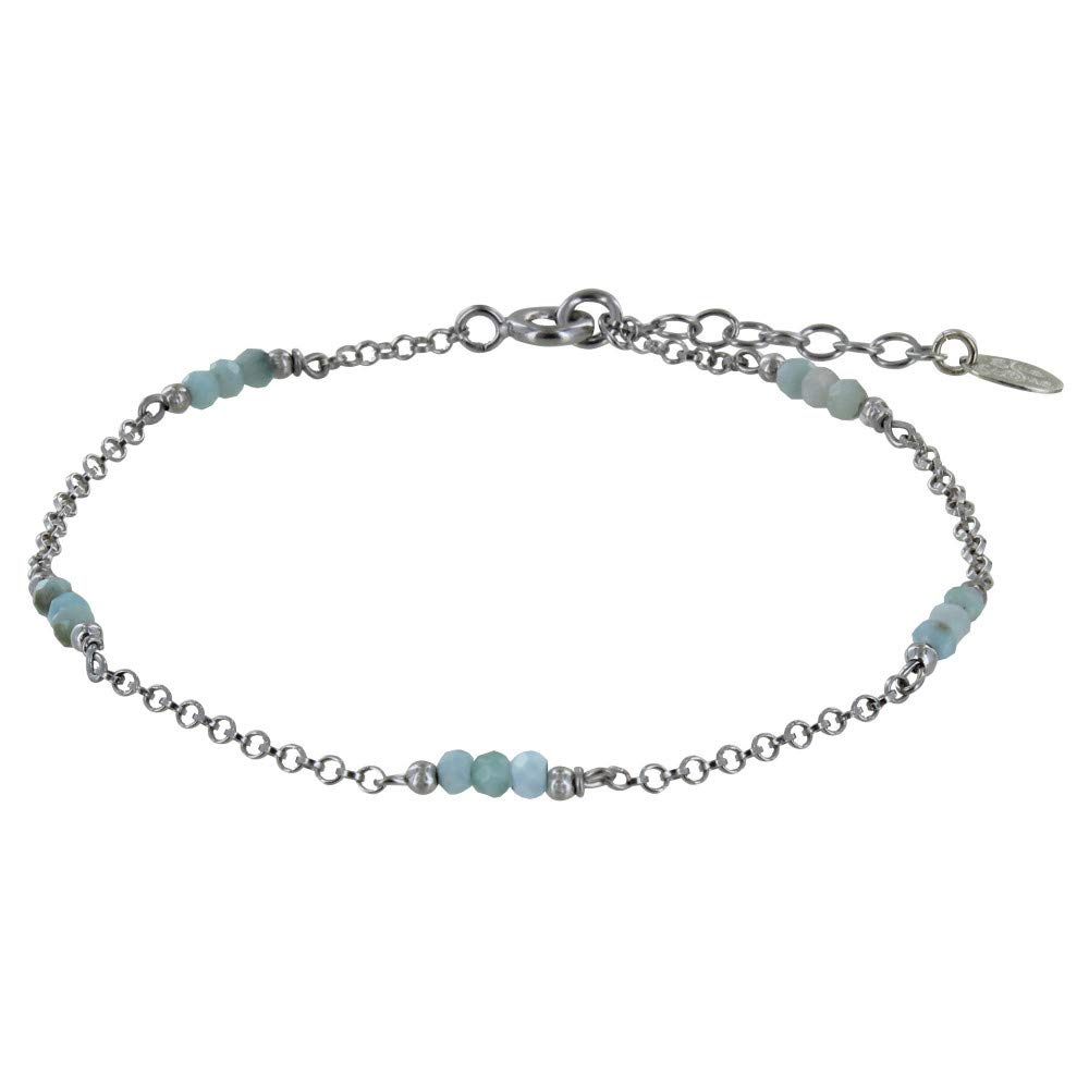 LES POULETTES BIJOUX - Rhodium Silver Bracelet Fifteen Small Faceted Larimar Beads