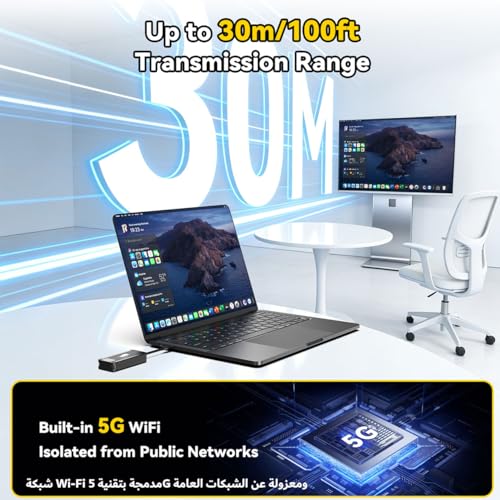 USB-C Wireless HDMI Transmitter and Receiver, Plug & Play – 1080P@60Hz | 2.4G/5G Streaming, 100FT Range, Compatible with Smartphone, Laptop, Netflix, Projector, HDTV, No App and WiFi Required