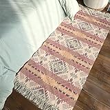 Bohemian Cotton Area Rug 2' x 4.3', KIMODE Woven Fringe Throw Rugs Print Tassel Geometric Welcome Door Mat Machine Washable Indoor outdoor Floor Runner Rug for Porch Kitchen Bathroom Living Room