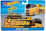 Hot Wheels PENCIL PUSHER Vehicle Truck & School Bus Car Set w/Detachable Cab NEW