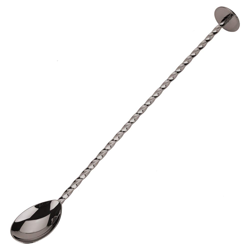 Stainless Steel Mixing Spoon, 12 Inch Bar Cocktail Shaker Spoon, Long Handle Spoon with Spiral Pattern Teardrop End Design, Drink Stirrer for Home or Bartender Use Silver Cocktails Coffee Tea Herbs