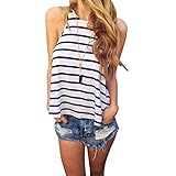 Summer Stripe Vest,Hemlock Women Sleeveless Blouse T Shirt Casual Tank Tops (L, White)