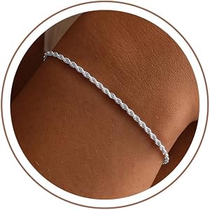 BLThing 925 Sterling Silver Bracelets for Women, 2MM Sterling Silver Rope Chain Bracelet Silver Chain Bracelets Jewelry Gifts