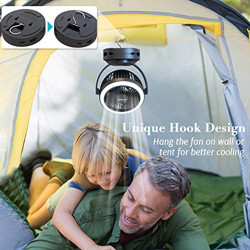 OPOLAR 2021 Rechargeable Camping fans with lights,10000mAh Battery Operated Clip on Deak Fan