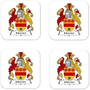 Mercier Family Crest Square Coasters Coat of Arms Coasters - Set of 4: Amazon.ca: Office Products