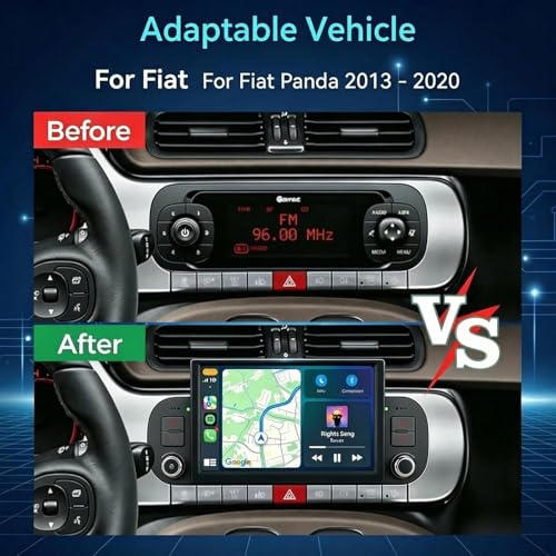 Car Radio with Linux System and 7 Inch IPS Screen Compatible with Fiat Panda (2013-2020) | CarPlay & Android Wireless Car Integrated | Supports AM/FM/RDS | With DSP/USB/Bluetooth/Microphone