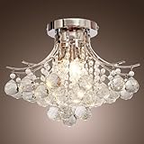 LightInTheBox® Chrome Finish Crystal Chandelier with 3 lights, Mini Style Flush Mount Ceiling Light Fixture for Study Room/Office, Dining Room, Bedroom, Living Room
