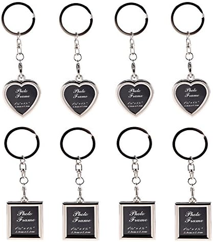 Picture Holder Frame for Key - 8 PCs Heart &amp; Oblong Shape Small Metal Key Ring Photo Frame, Protective Cover Included Picture Frame Glittery Key Chain Personalized DIY Gift for Men &amp; Women