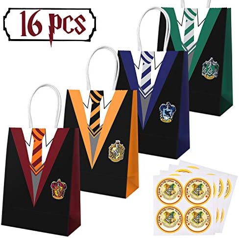 16 PCS Magical Wizard School Favors Bags for Children Birthday Party Supplies,Dress Up Novelty Decorations with 16 PCS Magical Wizard School Stickers Name Tags Labels