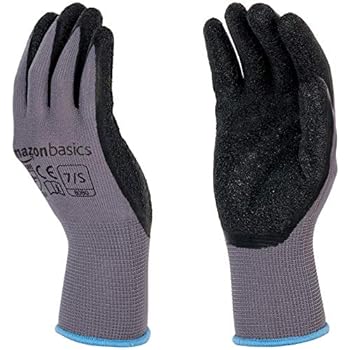 AmazonBasics Latex Coated Work Gloves, Nylon Liner Fiber, Grey, Size 7, S, 12-Pair