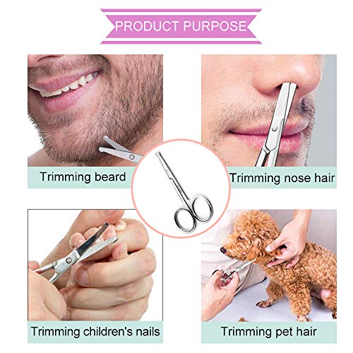 Beard &Nose Hair Beauty Scissors，Stainless Steel Small Scissors for Eyebrows,Eyelashes,nail,Curved and Safety Rounded Tip Trimming Shears for Men Women - Thumbnail 2