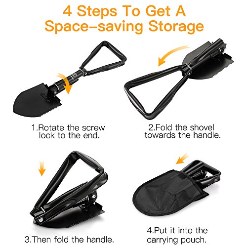 Z ZANMAX Folding Shovel, Camping Shovel Spade with Free Carrying Pouch for Camping, Backpacking, Car Emergency, Fishing, Gardening, Trenching - Thumbnail 3