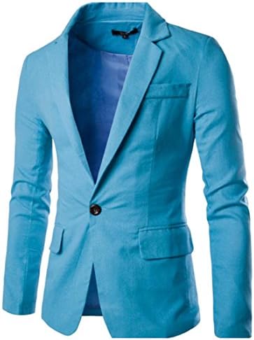 Freely Mens Linen Pure Color One Button Casual Suit Jackets Blazer Light Blue S