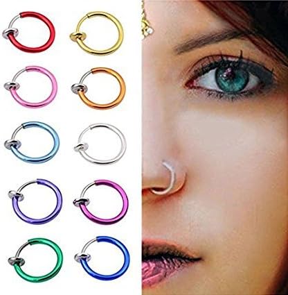 6pcs Fake Earrings Hoop Non-Pierced Nose Ring Lip Ear Clip Body Jewelry (Color Random)